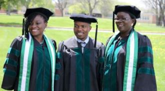 Three of the graduates from the 1st Nigerian cohort of t-DPT students: Dr. Olabisi Oyarekua, Dr. Kayode Alewi, & Dr. Nneamaka Abanum.